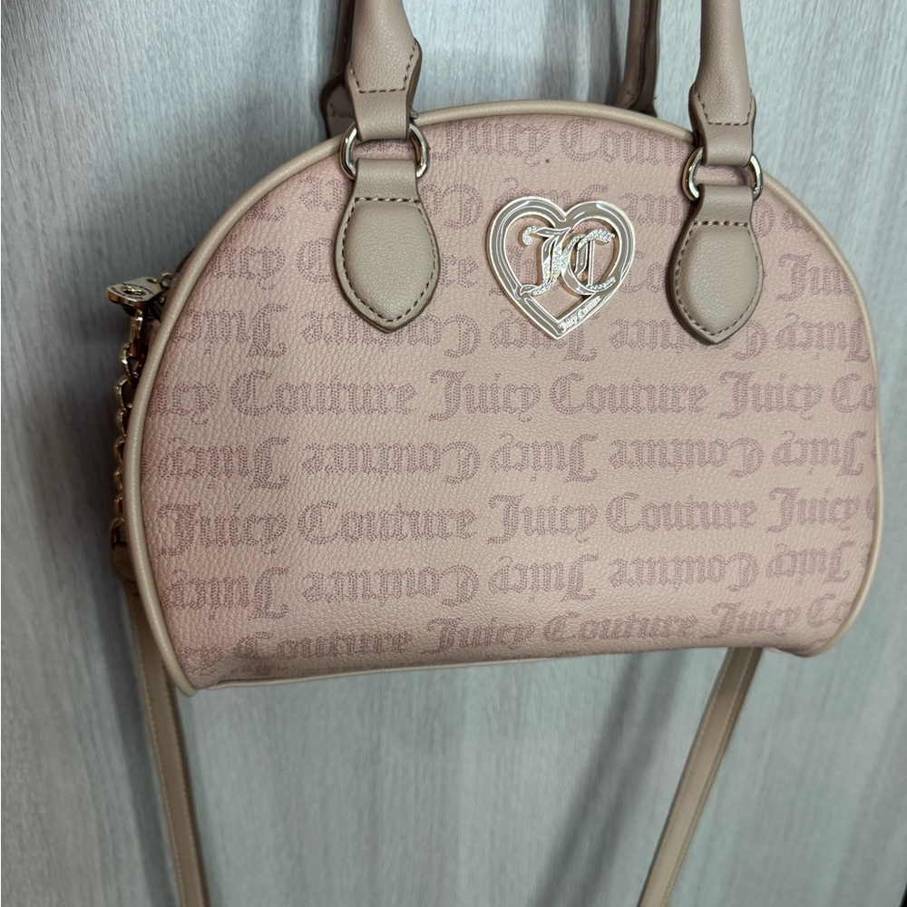 Juicy Couture Tan Crossbody Bag with Gold Hardware and Textured Fabric